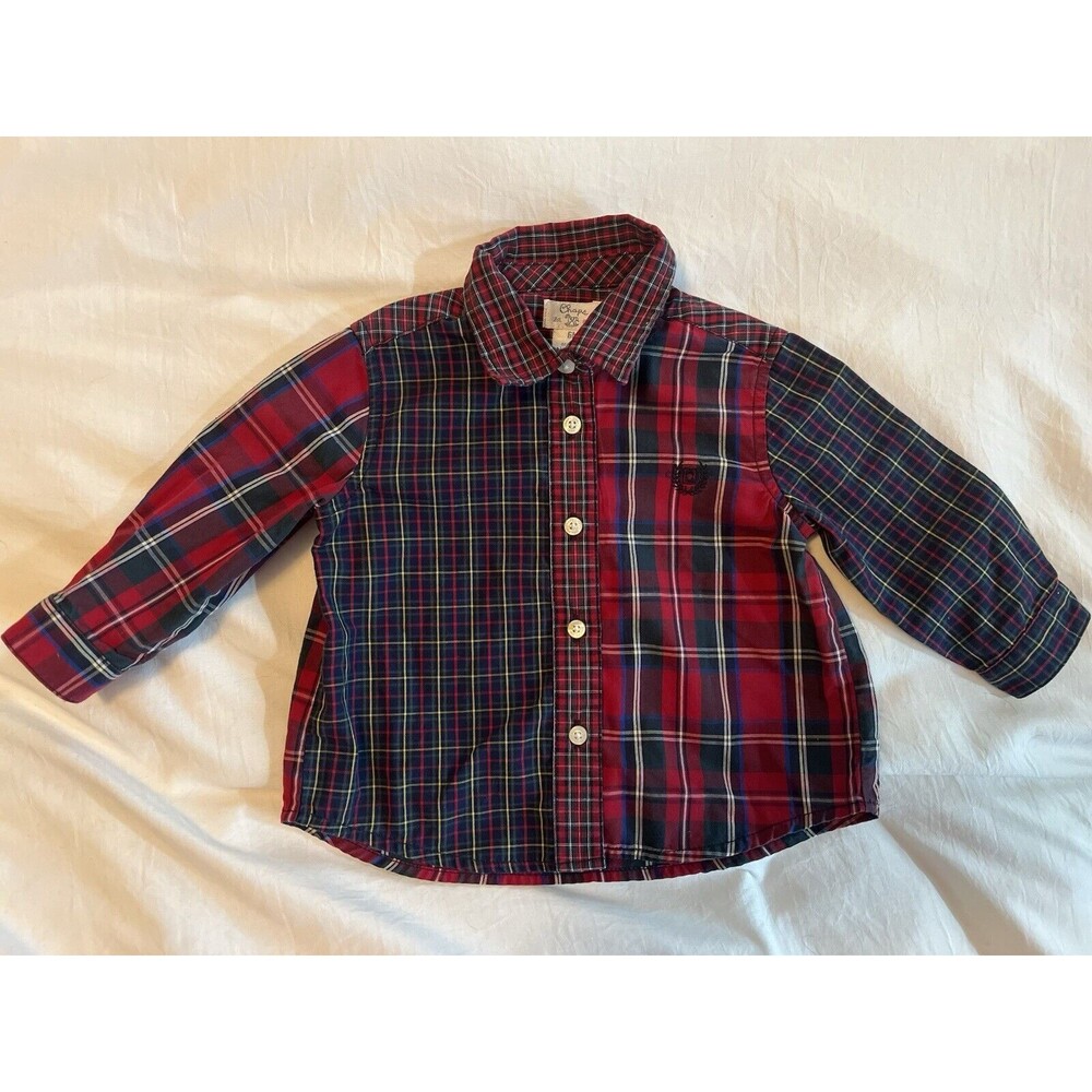 Chaps Flannel Shirt Long Sleeve Oxford Button Up Plaid Baby Boy 6 Months